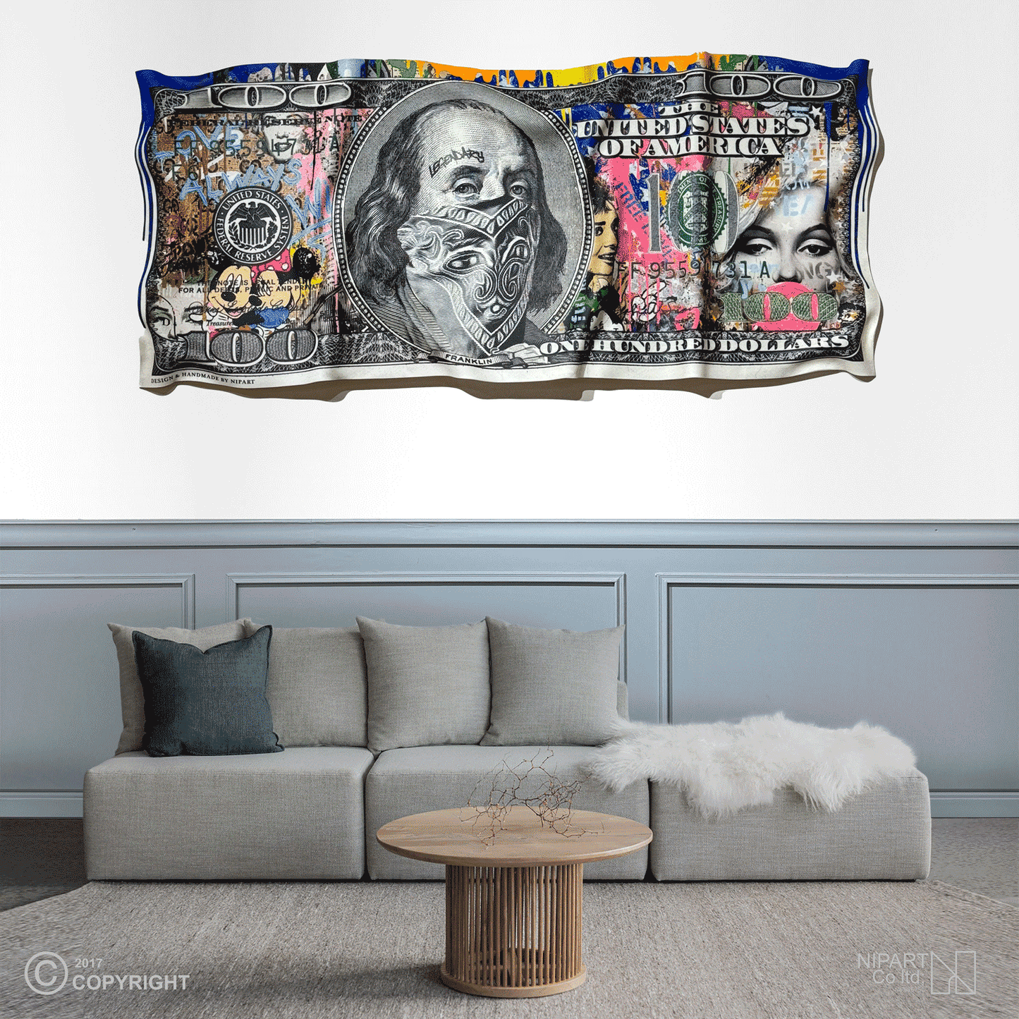 Deformed dollar bill graffiti