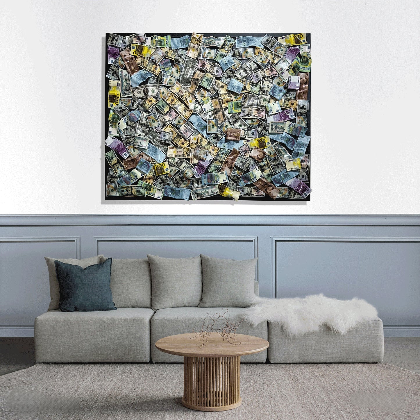 Money Wall Sign of Different Dollars