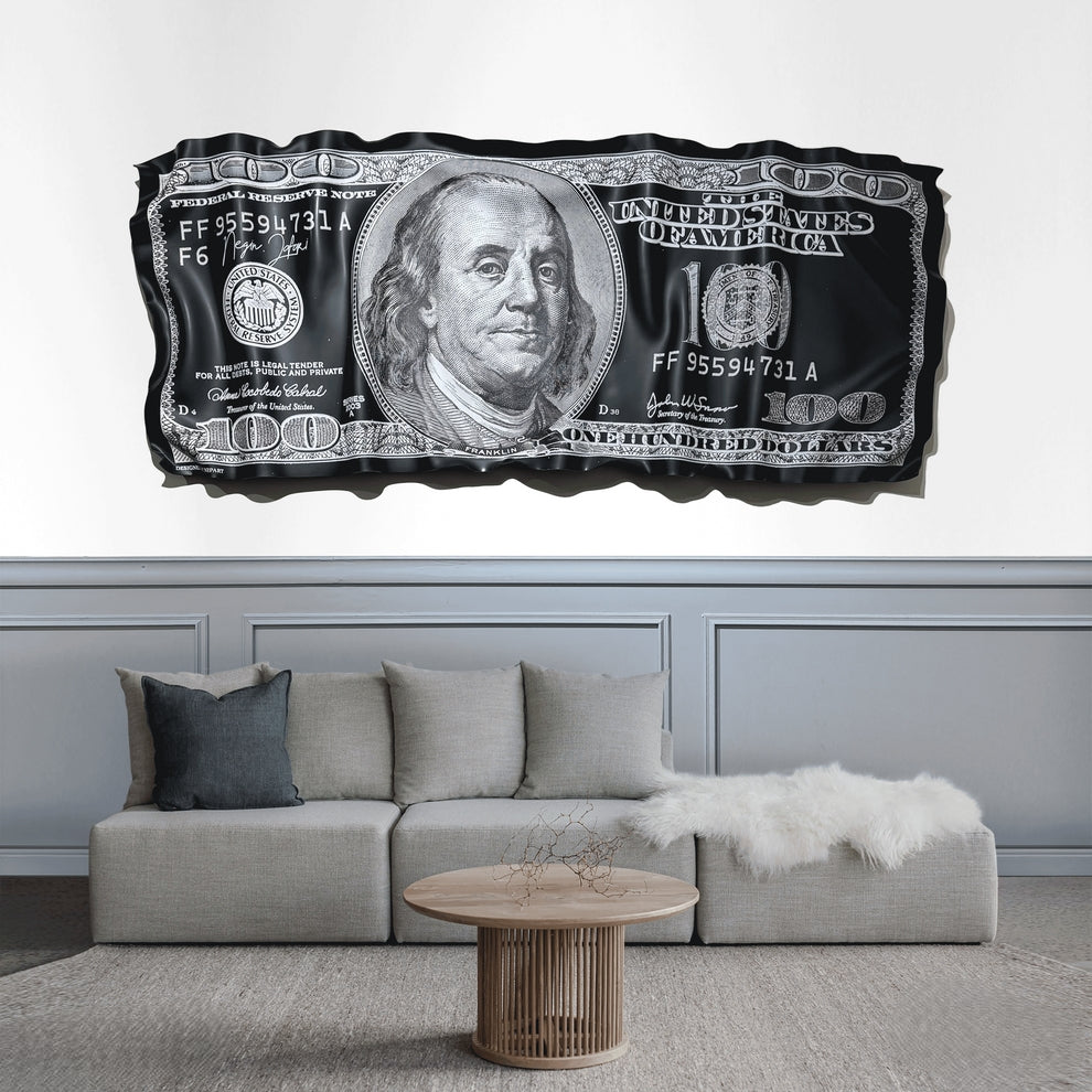 Black and silver dollar bill