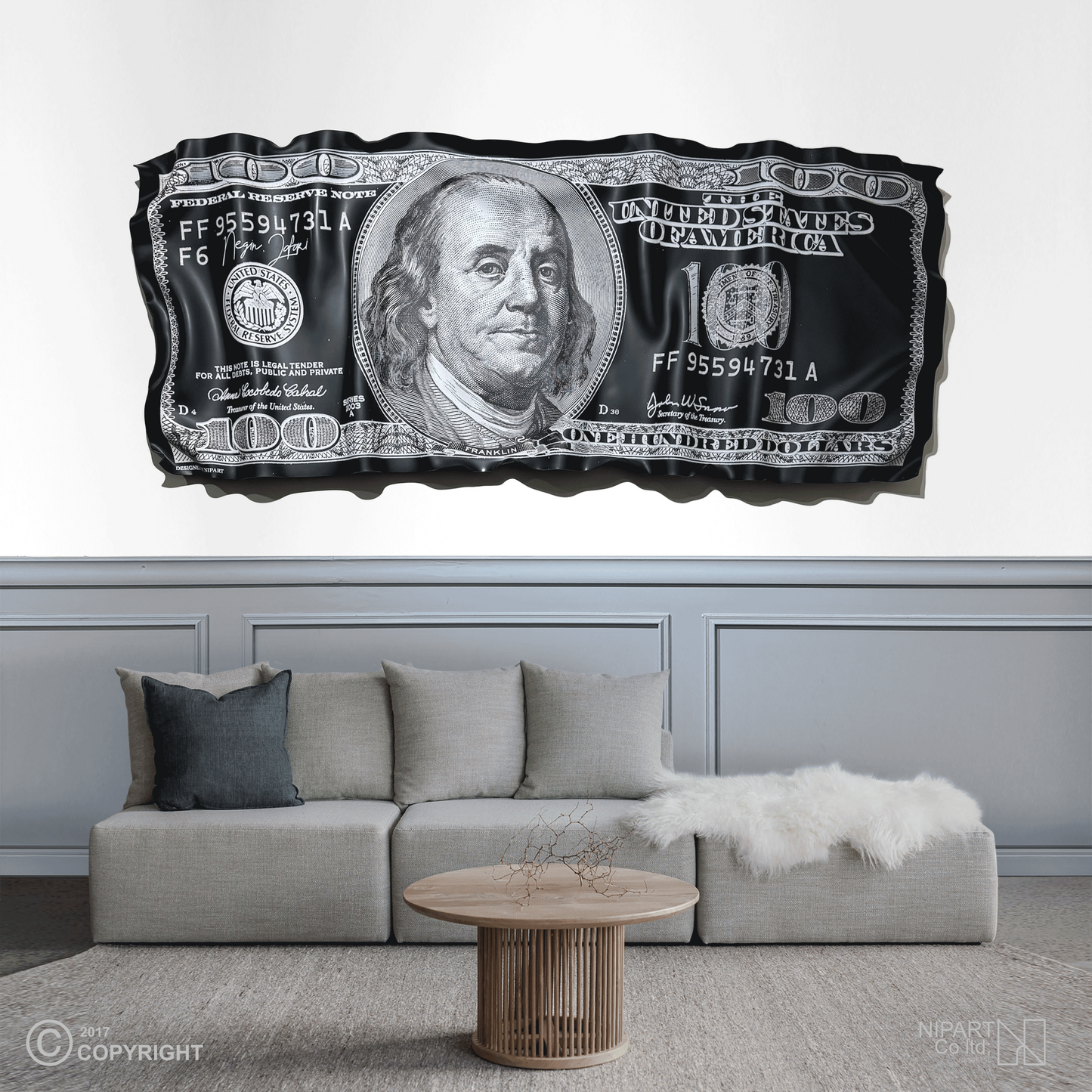 Black and silver dollar bill