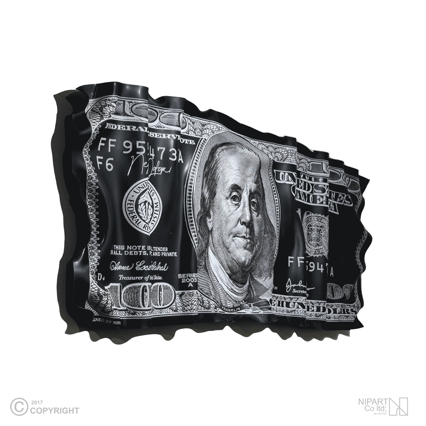 Black and silver dollar bill