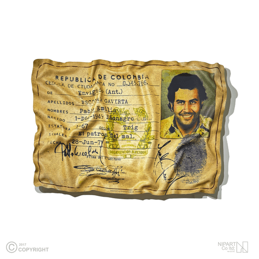 Deformed poster of Escobar's birth certificate