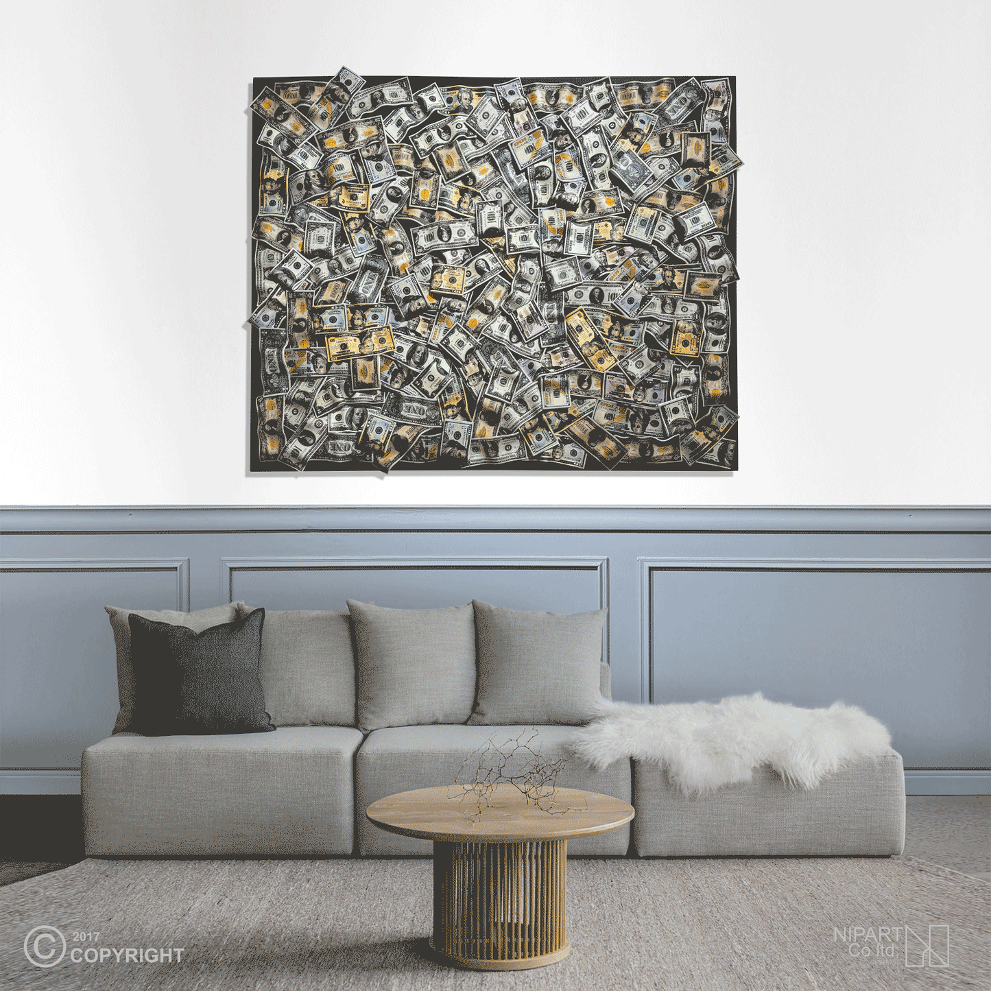 Money Wall Sign of Different Dollars