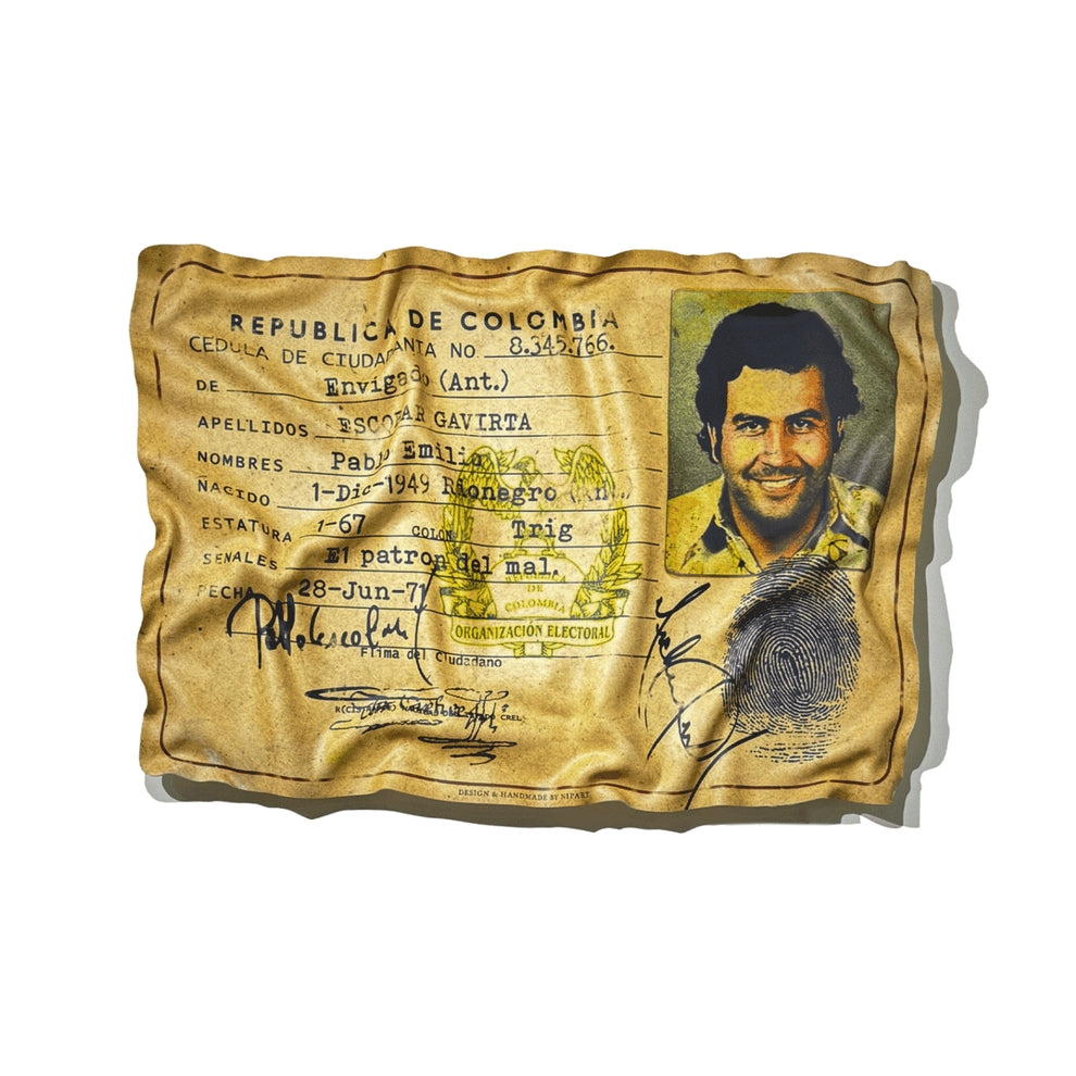 Deformed poster of Escobar's birth certificate
