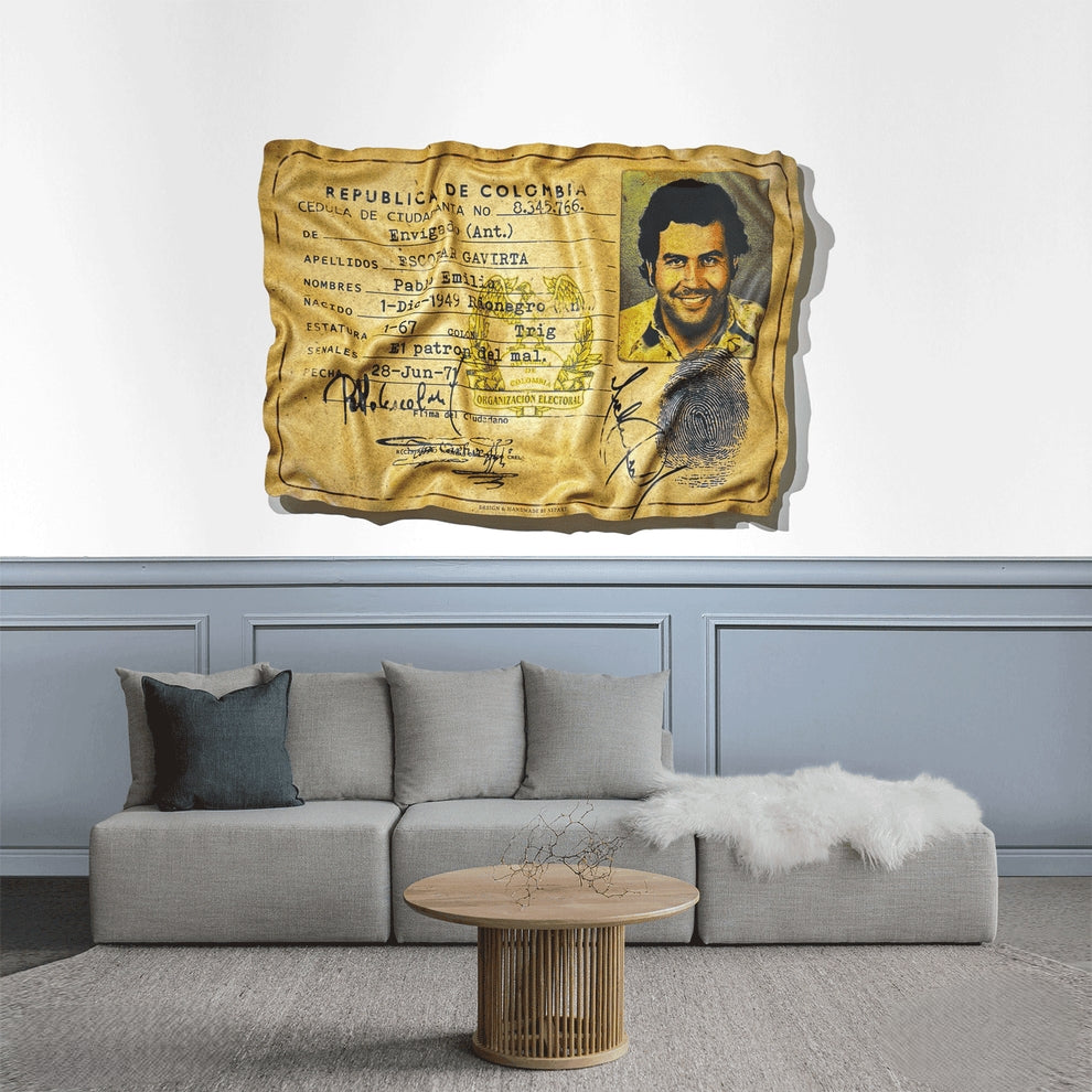 Deformed poster of Escobar's birth certificate